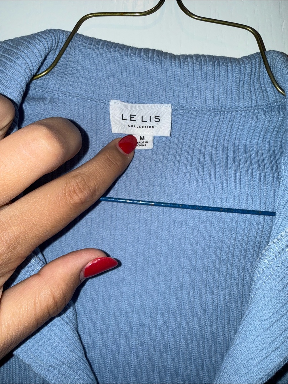 Le Lis Ribbed Polo Midi Dress in Dusty Blue - Picture 2 of 3